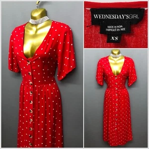 Wednesday's Girl Red Polka Dot Buttoned Retro Tea Dress XS - Picture 1 of 14