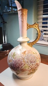Lg Antique Pitcher RARE Ewer, Old Hall Porcelain C.1800s Gold Gilt Hand Painted - Picture 1 of 9