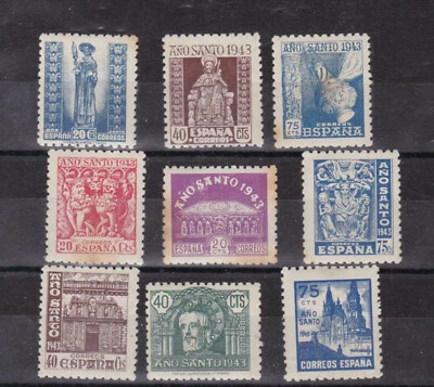 [spain]1943/4 Sc 724/32,edifil 961/9,set MH,several copies toned, 68€    t38 - Image 1 of 3