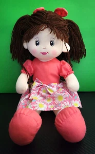 Linzy 16 Zoll Plüsch Stoff Stoff Stoffpuppe braune Haare blaue Augen rosa geblümt Kleid - Bild 1 von 3