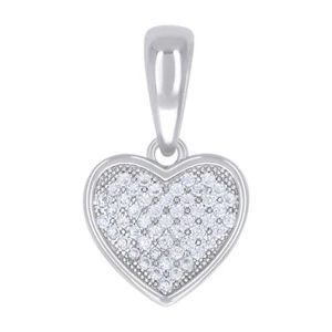 925 Sterling Silver Round CZ Women's Bordered Heart Pendant Mini Cluster Charm - Picture 1 of 1
