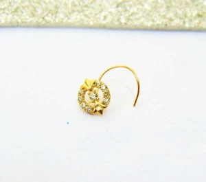 Mother's Gift Nose Ring Indian Ethnic Crock Screw 22k GoldPlated CZ Nose Ear Pin - Picture 1 of 4
