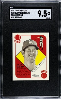 2015 Topps Heritage #100 Clayton Kershaw 1951 Collection MINI RED BACK SGC 9.5 - Image 1 of 2