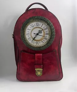 Retro Clock Backpack, Purse, Red Leather Shoulder Bag With Working Clock. - Picture 1 of 8