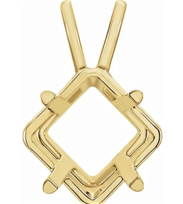 9mm Princess Square Solid 14k Yellow Gold Basket 4 Prong Pendant Setting Mount - Image 1 of 3