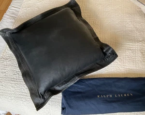RALPH LAUREN HOME PINYON FRAME THROW PILLOW BLACK LEATHER TOOLED EDGE - Picture 1 of 24