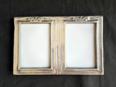 🎁 Handmade PEWTER Double Picture FRAME 7.75"x5"  Vintage 2-2.5"x4" photos Chile - Image 1 of 4