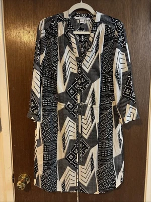 diane von furstenberg freya silk black white pattern shirt dress sz 8 - Image 1 of 4