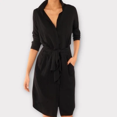 NWT Gretchen Scott Breezy Blouson Chiffon Black Dress Tie Waist Long Sleeve M - Image 1 of 4