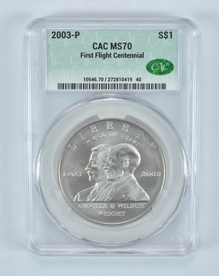 2003-P First Flight Commemorative Silver Dollar MS70 CAC CACg *8319 - Image 1 of 4