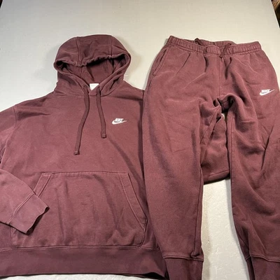 Nike Hoodie Sweatpants Set Mens Large Medium Maroon Fleece Logo Loungewear - Image 1 of 4