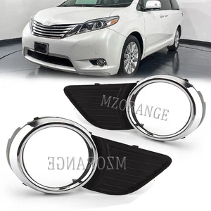 Black Fog Light Cover Chrome Trim For Toyota Sienna Base XLE LE CE 2011-16 2017 - Foto 1 di 11