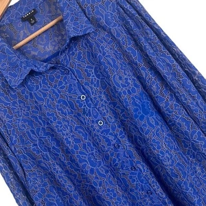 Torrid Women’s 3X Royal Blue Floral Lace Overlay Sheer Button Up Romantic Blouse - Picture 1 of 10
