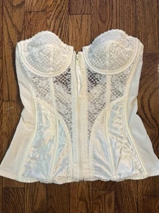 Vintage 34B Lady Marlene Nude Beige Corset Style 986 Zip/Hook Lingerie Bustier - Picture 1 of 11