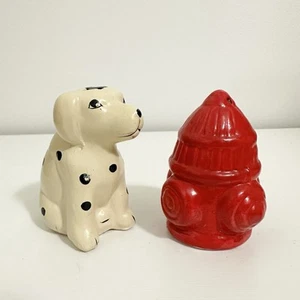 Vintage Dalmation Dog and Fire Hydrant Salt and Pepper Shakers Set Fireman - Picture 1 of 3