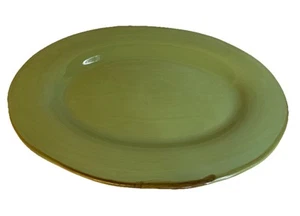 La Ceramica Large Oval Green Ceramic Serving Platter 15” X 11” Italy Brown Rim - Picture 1 of 8