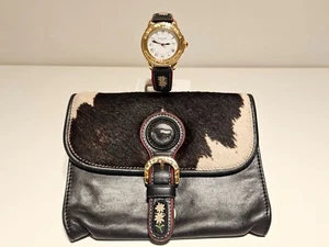 VINTAGE LUXURY GOLD PLATED MEN'S SWISS QUARTZ WATCH+LEATHER BAG "MICHEL JORDI" - Picture 1 of 18