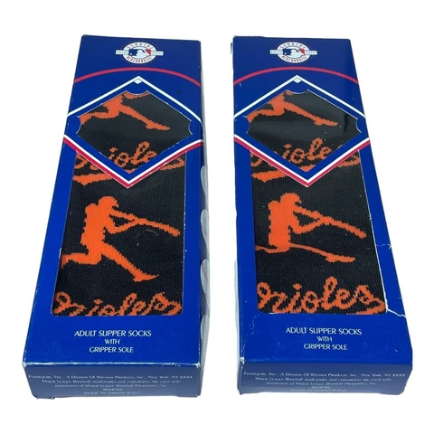 Lot of 2 Vintage Baltimore Orioles MLB Baseball Team Sock Slippers Gripper Sole Cover