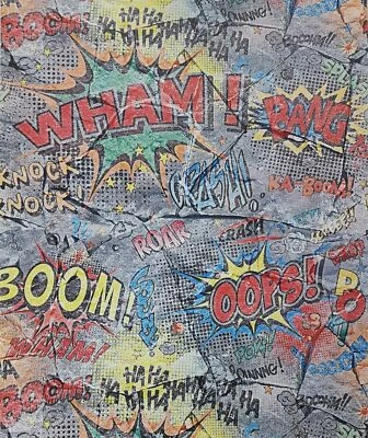 Ka Boom Graffiti Children Brick Wallpaper Grey Stone P+S — 第 1/3 张图片
