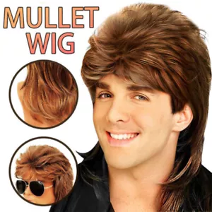 70s 80s Men Mullet Wig Hair Costume Party Dress Up Bogan Rock - Golden Blonde - Picture 1 of 13