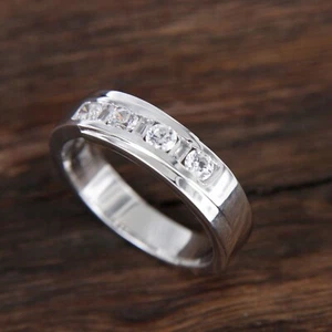 1.5CT Baguette Simulated Diamond Channel Set Mens Wedding Band Ring 925 Silver - Picture 1 of 13