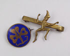 2 Vintage (Uk 1950S) Brass Girl Guides Badges Blue Enamel & Pixie Trade Mark