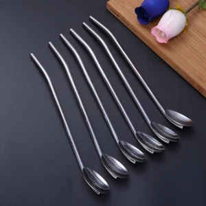 Coffee Spoons Stainless Steel Straw Spoon Reusable Straws Beverage Mixing Stick - Picture 1 of 12