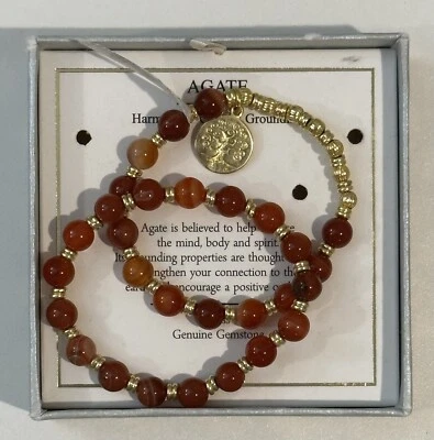 2 Piezas Shivam Piedra Naranja Brillante Mármol Ágata Latón Dije - Nueva Caja Abierta Foto 1 de 4