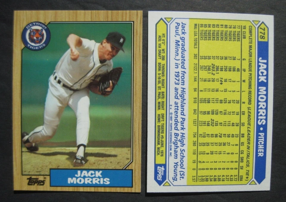 JACK MORRIS CARDS Your Pick TOPPS Tiffany Donruss Score Fleer UDeck 1984 to 2021 - Image 1 of 1