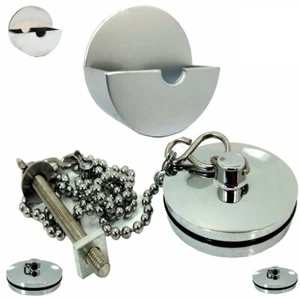 CHROME PLUG 38mm/44mm CHAIN/TIDY Sink/Basin/Bath Bathroom Kitchen SMALL/LARGE - Picture 1 of 9