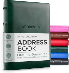Large Address Book with Alphabetical Tabs up to 480 Records, Leather Notebook Ha - Picture 1 of 8