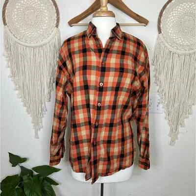 Statements orange and black plaid flannel me d button front shirt medium - Image 1 of 4