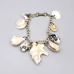Vintage echte Muschel Bettelarmband Kette Handarbeit 7" - Bild 1 von 9