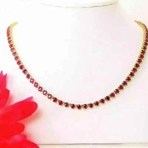24Ct Oval Lab Created Red Ruby Women Tennis Necklace 14K Yellow Gold Plated 18" - Picture 1 of 5