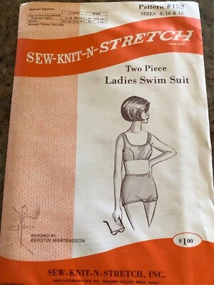 🌼 1968 SEW-KNIT-N-STRETCH #152-LADIES RETRO TWO PIECE SWIM SUIT PATTERN 8-12 FF - Image 1 of 2