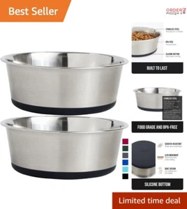 Food & Water Bowl Set of 2 - 8 Cup Heavy Duty Stainless Steel with Silicone Base - Picture 1 of 11