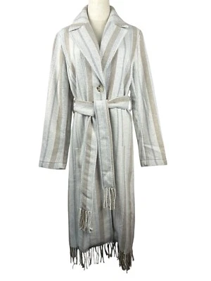 Jaqueta espanador bainha franja leve 7 para toda a humanidade listrada casaco com cinto I P M - Imagem 1 de 4