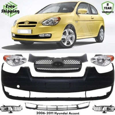Front Bumper Cover Fascia & Headlight Assembly Kit For 2006-2011 Hyundai Accent Foto 1 de 4