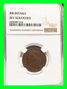 1835 Classic Head Half Cent 1/2c - NGC Graded AU - Details Rev Scratched - Picture 1 of 5