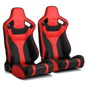Universal Main Red + Black Side PVC Leather Sport Reclinable Racing Seats Pair - Bild 1 von 9
