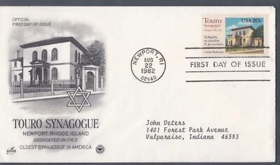 USA 1982 2 FIRST DAY COVERS WITH CACHETS TOURO SYNAGOGUE - Image 1 of 2