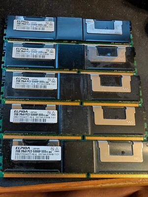Lot of ELPIDA 10 GB (5x2GB) PC2-5300F DDR2-667MHz ECC RAM 2Rx4 Server Memory - Image 1 of 2