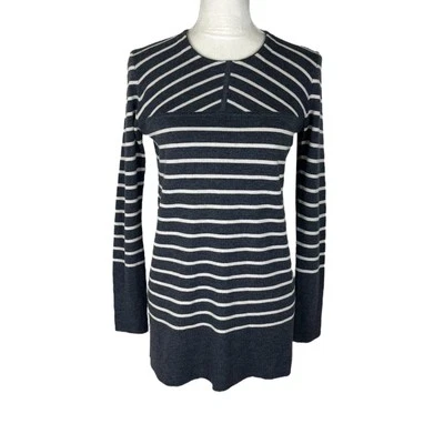 Suéter túnica Tory Burch lana merino rayas cuello redondo manga larga talla pequeña Foto 1 de 4