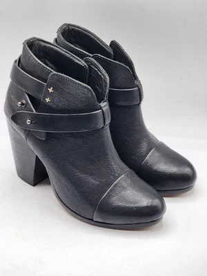 Bota Rag & Bone Harrow Negra 6 Correas Tacón Botín Cuero Elegante Nueva York Foto 1 de 4