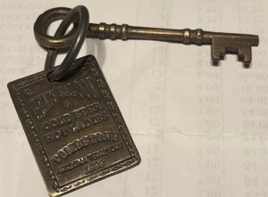 Gem's Saloon 1886 Tombstone Brothel Room Deadwood Solid Brass Tag & Key Repro - Picture 1 of 3