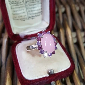 925 Sterling Silver Ring, Pink Jade, Rhodolite And Amethyst Ring, Size P US 7.5 - Picture 1 of 9