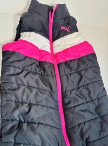 Puma Girls Puffer Vest S 7-8 Bright Pink Black Full Zip - Picture 1 of 5