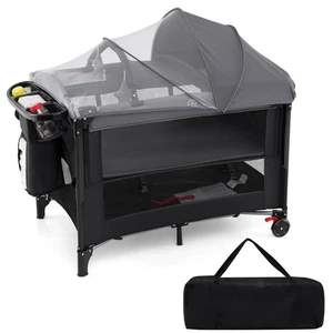 Baby Stubenwagen Nachtbett mit Wickeltisch Matratze abnehmbarer Baldachin Korb - Bild 1 von 10