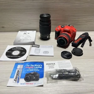 Pentax K-X DSLR Camera Red 18-55mm & 55-300mm Lenses Good Condition - Picture 1 of 9