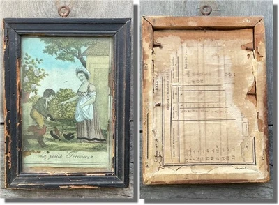 Encantador Antiguo Francés La Petite Fermiere Pequeño Primitivo Estampado Enmarcado Foto 1 de 4